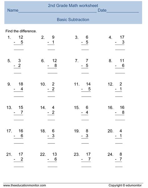 Second Grade Subtraction Worksheets
